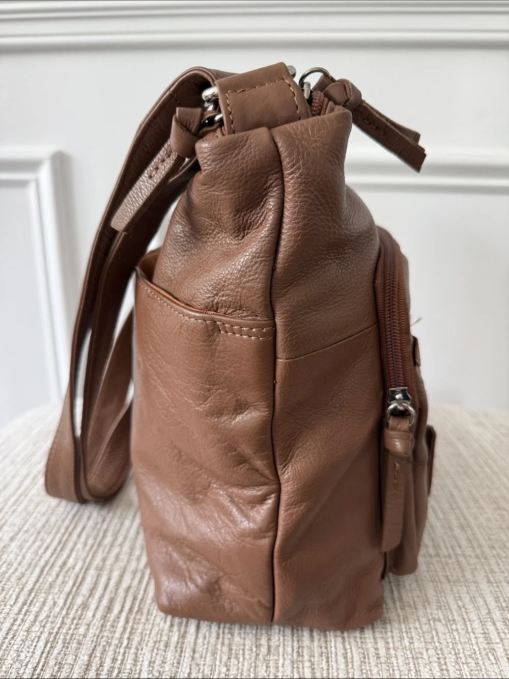 Great American Leather Works Brown Shoulder Crossbody Bag Purse Multi Pockets